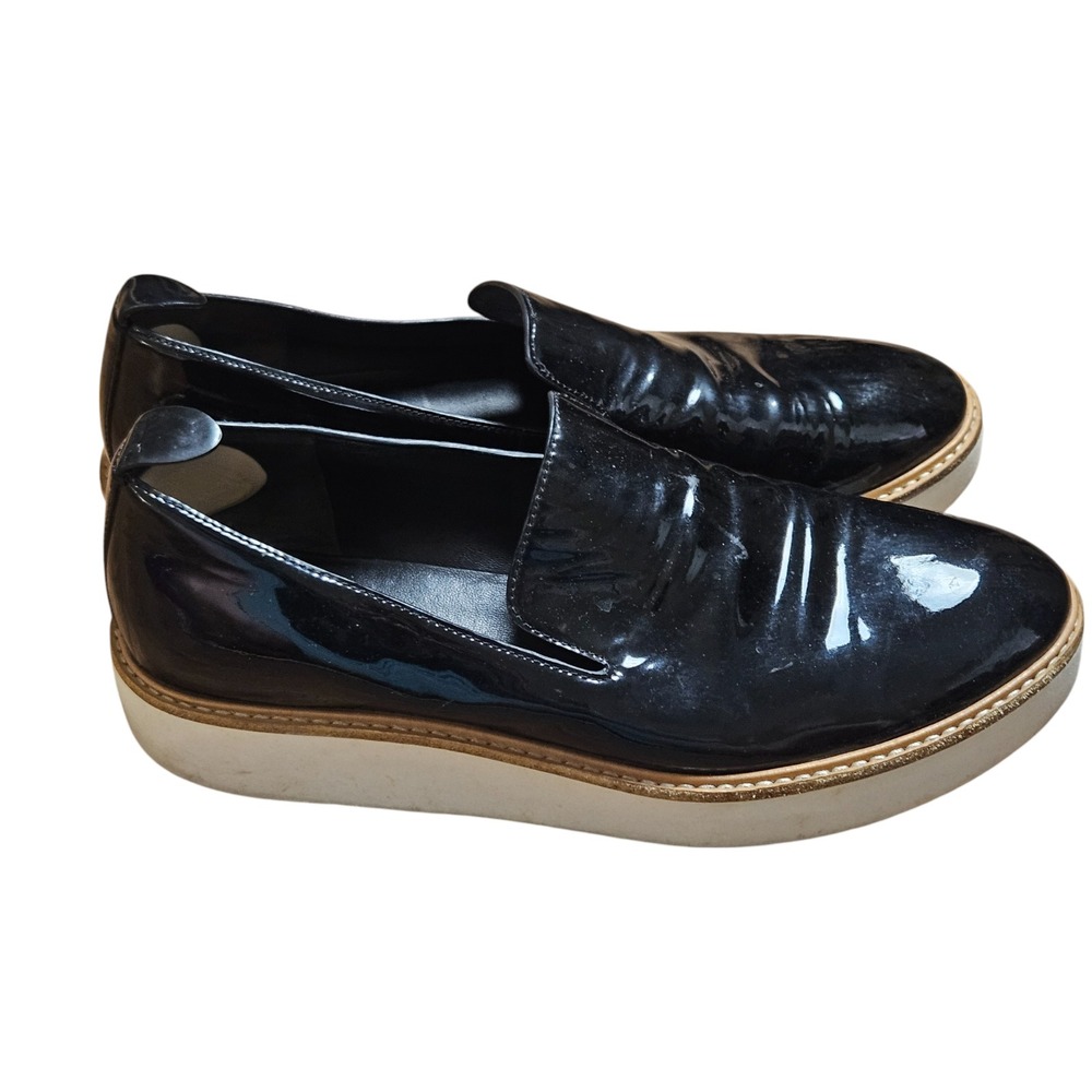 Vince Black Patent Platform Slip-On Shoes